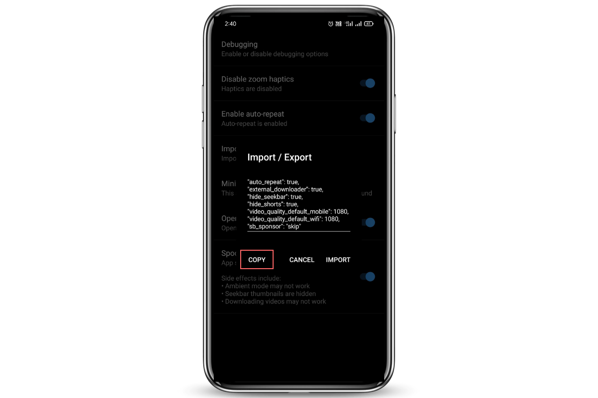 How to take Backup or Export YouTube ReVanced Settings